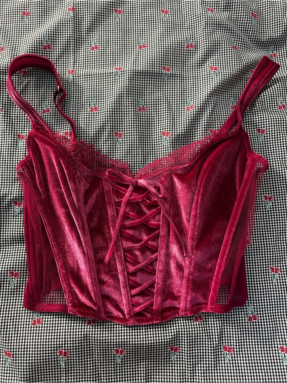 Velvet Lace-Up Bustier Top in hot pink